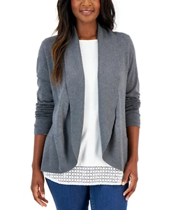 Karen Scott Womens Size XL Shawl-Collar Curved-Hem Cardigan Sweater Gray $49 SW1 - Picture 1 of 6