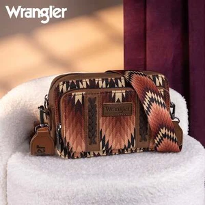 Wrangler Southwestern Pattern Dual Sided Print Crossbody Purse Wallet Compartmen - Picture 1 of 19