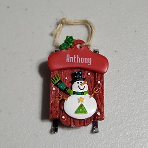 Ganz Personalizado "Anthony" Trineo Rojo Muñeco de Nieve Ornamento (v. Buen Estado) - Imagen 1 de 1