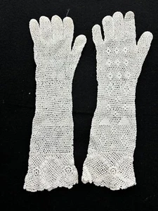 Guantes largos blancos de encaje de ganchillo para niños - Imagen 1 de 5