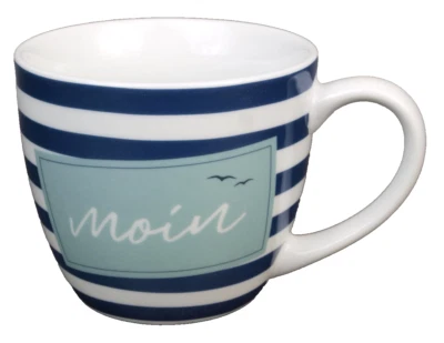 Porzellan Becher gestreift - Moin - Inhalt 450ml Kaffeebecher Tasse Möwen - Bild 1 von 3