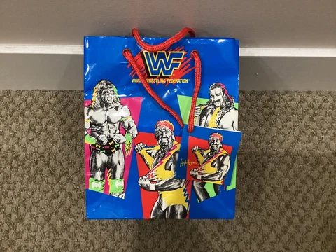 Vintage 1990s WWF Gift Bag New Hulk Hogan Ultimate Warrior Jake The Snake Cover