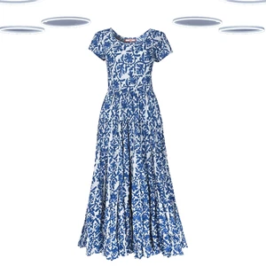 Ex Joe Browns Women's Short Sleeve Tile Print Cotton Maxi Dress in Blue - Picture 1 of 3