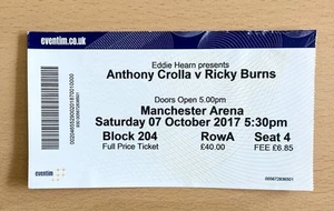 ANTHONY CROLLA VS RICKY BURNS 2017 MANCHESTER ARENA BOXING TICKET STUB - Picture 1 of 1