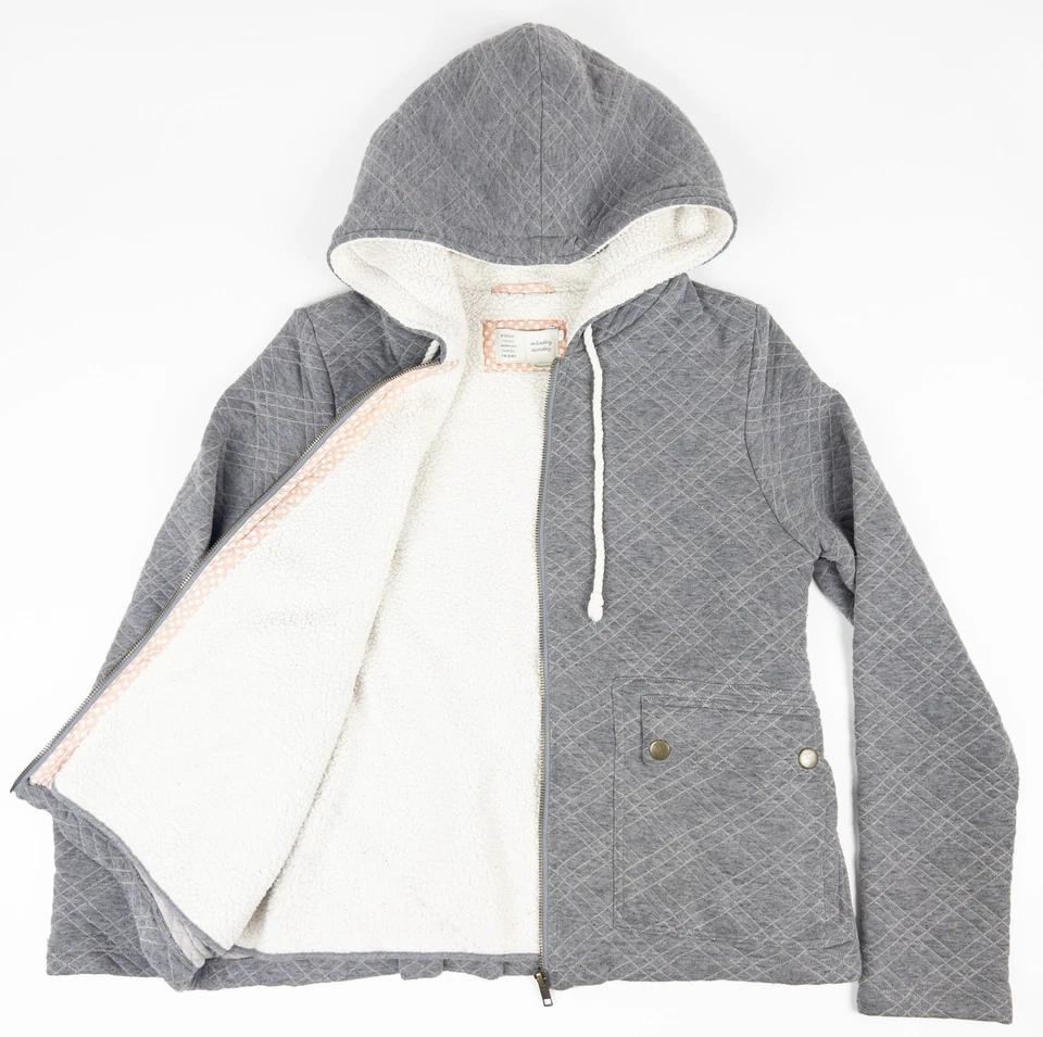 Saturday Sunday Anthropologie Sherpa Lined Jacket Women's Small Gray Hooded - Image 1 of 4