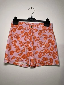 Next Petite Vibrant Pink and Orange Floral 99% Cotton Denim Shorts - Picture 1 of 8