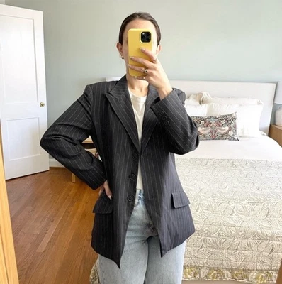 Chaqueta Blazer Norma Kamali Mujer Gris Rayas Talla 18 Trabajo Profesional Diseñador Foto 1 de 4