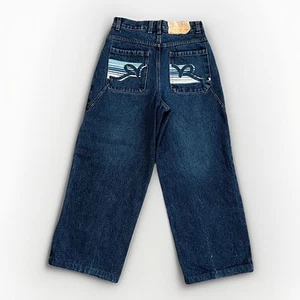 Y2K Roca Wear Boys Blue Denim Jeans Big Embroidery Skater Baggy Oversized Sz 10 - Picture 1 of 7