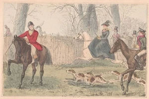 JOHN LEECH Antique 19th Century Color Print - Hunting Scene Horses Dogs - Picture 1 of 2