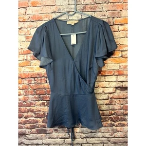 Ann Taylor loft blue wrap satin blouse top women's size small NEW - Picture 1 of 5