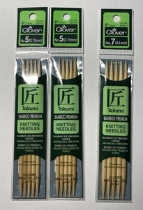 Clover Takumi Bambus Doppelspitz Stricknadeln 5" - (2) #5, (1) #7 Japan - Bild 1 von 2