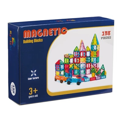 138PCS Magnetic Building Tiles Set with 2 Cars, STEM Educational Construction... - Image 1 of 2