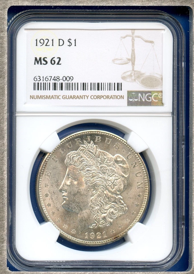 1921 D NGC MS62 Morgan Silver Dollar $1 US Mint Rare 1921-D MS-62 Looks Semi PL - Image 1 of 3