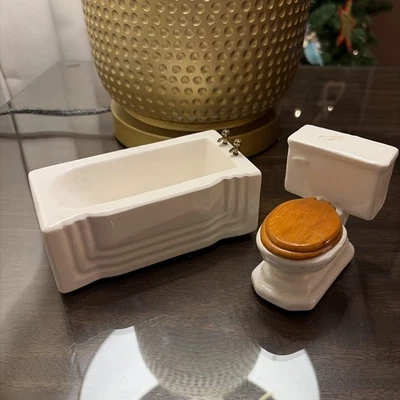 Dollhouse Miniature Bathtub And Toilet. Lot Of Two. ￼ - Image 1 of 4