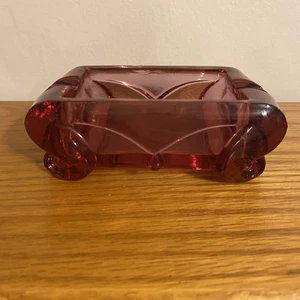 Vintage Imperial Glass Rose Cathay Pillow Ashtray Cranberry Pink Trinket Dish - Picture 1 of 6