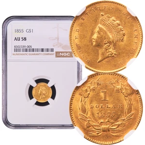 1855 Gold Dollar $1 NGC AU58 - Picture 1 of 5