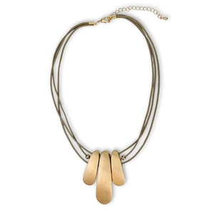 Triple Cowhide Leather Cord Necklace with Matte Gold Sculptural Drops, 18" + 3" - Picture 1 of 17