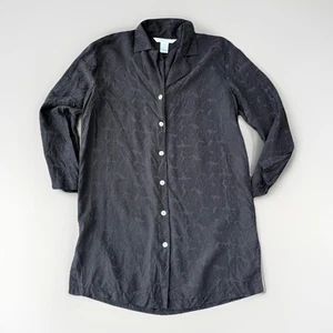 August Silk Black Floral Pajamas Size S Sleep Shirt 100% Silk Button Front VTG - Picture 1 of 6