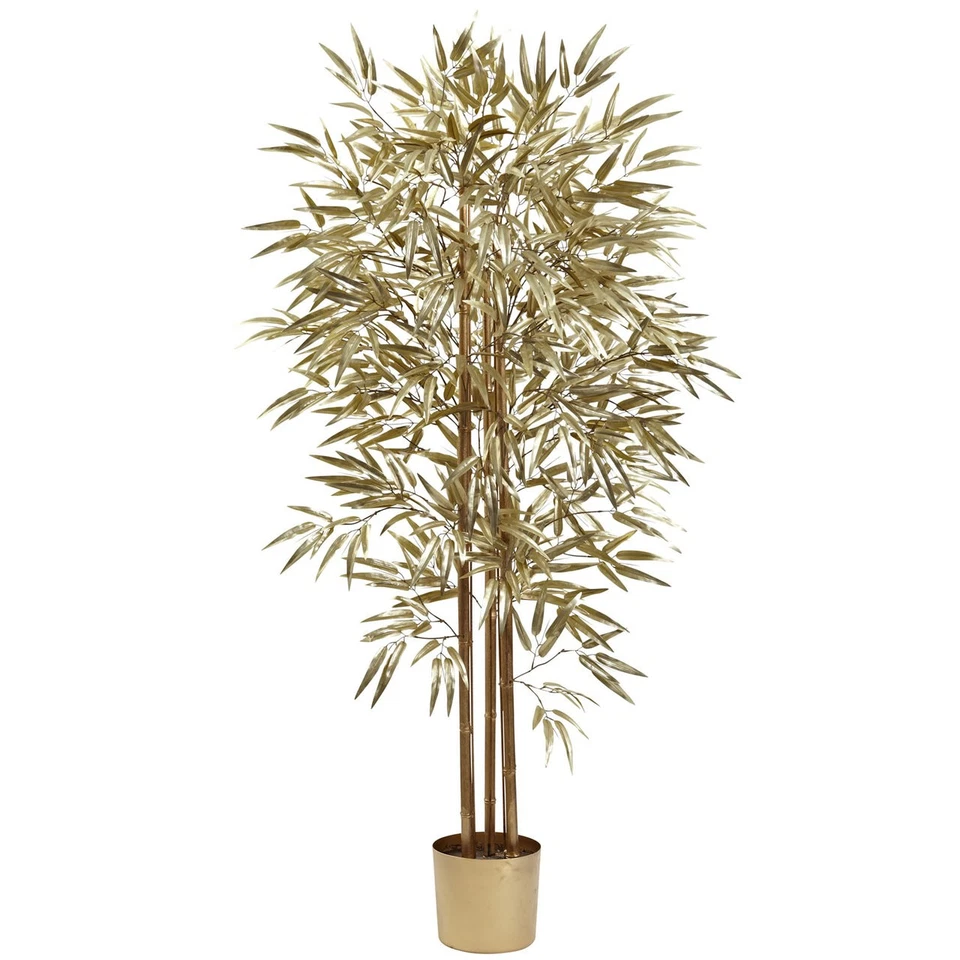 5 ARTIFICIAL FAKE SILK GOLD BAMBOO TREE ~ w/ GOLD POT for HOME or OFFICE - Изображение 1 из 1