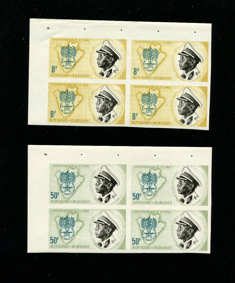 Бурунди 1962 Medicine WHO UN Scott 40-1 IMPERF блоки из 4 никогда не наклеивались - Изображение 1 из 1
