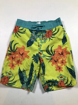 Gymboree Boy Green Neon Swimsuit Swim Trunks Floral Print Hawaiian Size 6 - Image 1 of 4