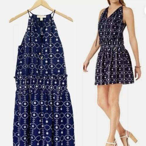 Abito estivo MICHAEL Michael Kors (XL) ricamato bianco floreale nuovo con etichetta