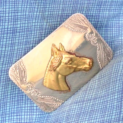 Western Horse Dress Belt Buckle Cowboy Cowgirl Nickel Silver Sage & Sand .GMP142 - Image 1 of 4