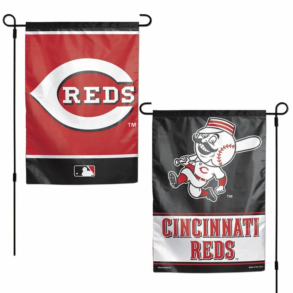CINCINNATI REDS 2 SIDED GARDEN FLAG 12"X18" YARD BANNER MLB LICENSED - Image 1 of 1