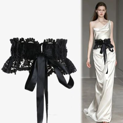 Women Corset Belt Hollow Lace Cummerbunds Wide Waist Corset Belt Dress Waistband - image 1 of 4