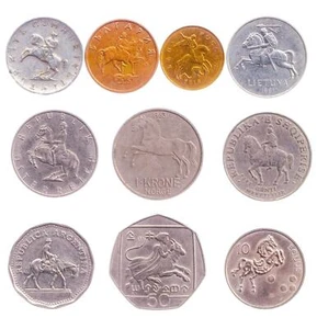 10 MIXED COINS WITH HORSES, CAVALRY, HORSEMANS, PONIES, MUSTANGS, MULES, RIDERS - Picture 1 of 2