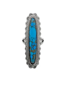 Vintage Long  Silver Multi Oval Cut Inlaid Turquoise Ring Size 9 - Picture 1 of 6