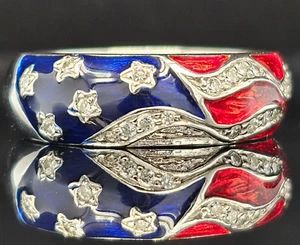 Hidalgo 18K White Gold DIAMOND AMERICAN FLAG RING .23Ct Size 6.5 - Picture 1 of 6