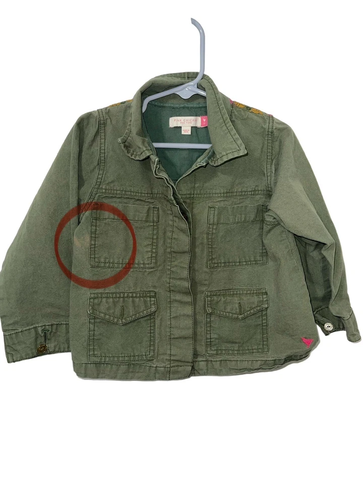 PINK CHICKEN NY Girls 5 Button Up Utility Embroidered Shirt READ FLAWED - Image 1 of 4