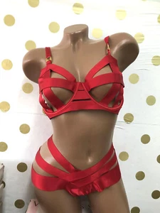 Victorias Secret Luxe Strappy Banded Balconette Bra and Cheeky Panty Set Red NWT - Picture 1 of 4