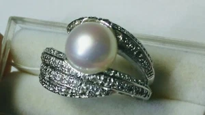SÜSSE RUNDE PERLE AKZENTUIERT MIT HQ CZs IN STERLINGSILBER DESIGNER RINGGRÖSSE 9,25 - Bild 1 von 12