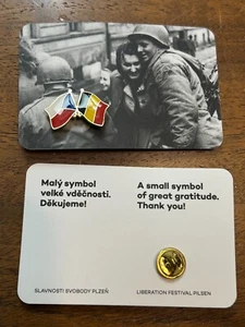 Czech Republic & Belgium Friendship Flags Lapel pin on card Liberation of Pilsen - Picture 1 of 1