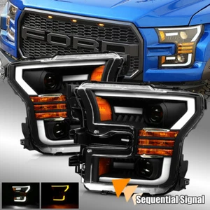 Fits 15-17 F150 Activation Light/Sequential Signal Black Projector Headlights - Picture 1 of 6