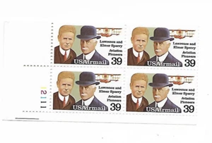 AVIATION PIONEERS LAWRENCE AND ELMER SPERRY MINT PLATE BLOCK - Picture 1 of 1