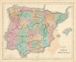 Gall & Inglis' Map of Spain and Portugal. Provinces. Iberia 1850 old - Picture 1 of 1