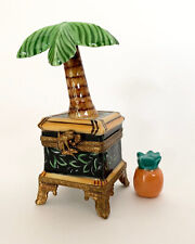 Limoges Tropical Theme Palm Tree Trinket Box with Pineapple - Rare!