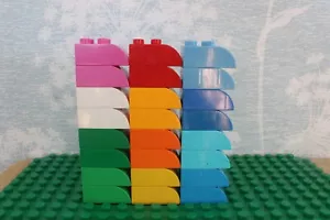 Duplo Lot 24 Sloped Curved Brick 2X3 2302 Round Foot Feet RED BLUE WHITE PINK - Picture 1 of 2