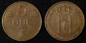 NORVEGIA Haakon VII bronzo 1940 5 Øre 27 mm KM# 368 (27 620) - Foto 1 di 3