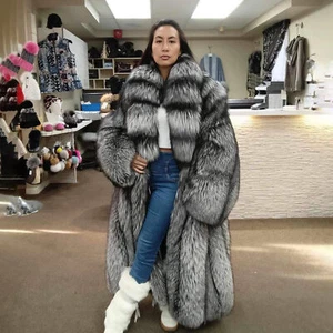 Winter New Women's Real Silver Fox Fur Coat Genuine Fur Long Overcoat Plus Size - Picture 1 of 4