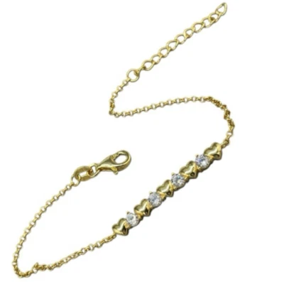 Bracciale Donna argento 925 dorato firmato catenina cuori punti luce da regalo - Immagine 1 di 4