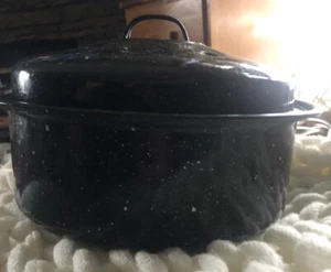 Graniteware 10" X3.5” Round 3 qt Roaster Pan With Lid Black With White Specks - Picture 1 of 7