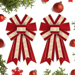 2 Pieces Christmas Bows for Wreath Christmas Wreath Bow Glitter Red Golden Bo... - Picture 1 of 6