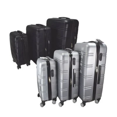 Trolley 3er Set ABS Kunststoff Reisetrolley Städtedesign schwarz oder silber - Bild 1 von 4