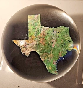 Domed Glass Paperweight with Satellite Image of Texas Atlas 2 x 3.5 inches - Picture 1 of 7