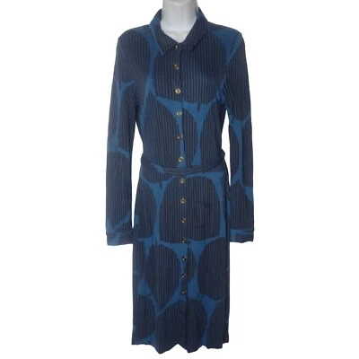Vestido Boden Azul y Negro Abotonado Manga Larga Reino Unido 8 EE. UU. 4 Cinturón Carrera Clásico Foto 1 de 4
