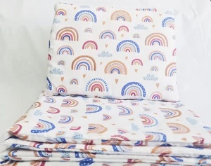 2 pc bedding set for crib pram bedside chicco next to me brown blue rainbows - Picture 1 of 1